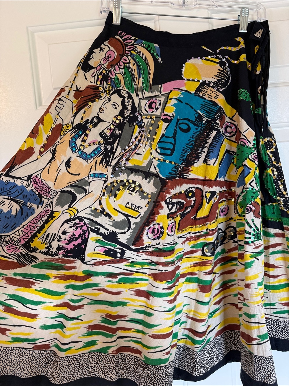 Colorful Print Circle Skirt in Black, Green & Yellow